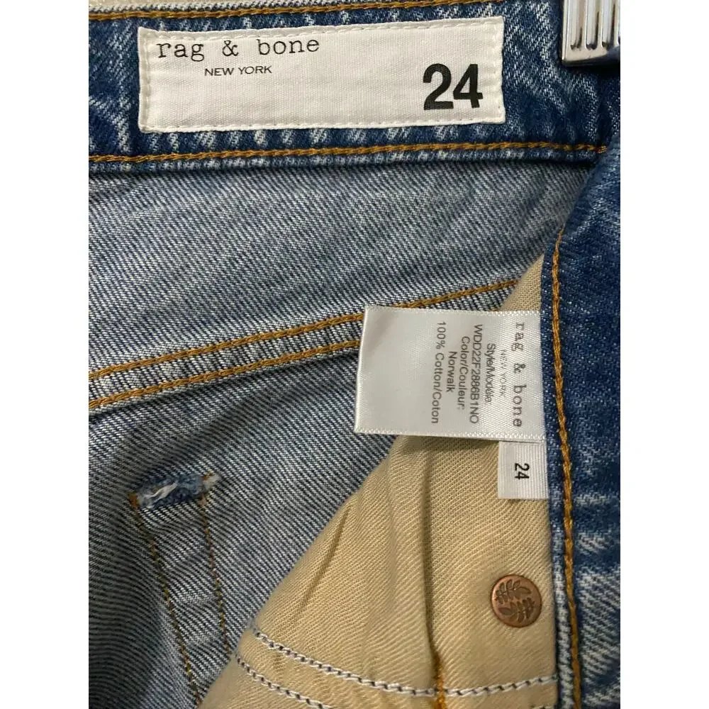 Rag & Bone Alex High Rise Straight Jean US 24 Mid Blue Wash Denim 100% Cotton
